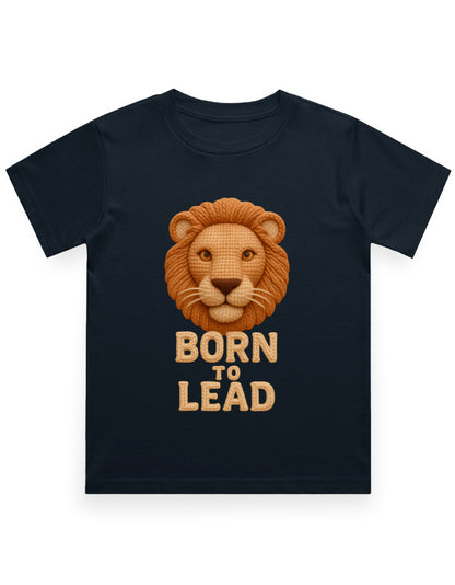Kids Crew Neck T-Shirt – Born to Lead Lion Edition Navy Blue GlowZonePrints