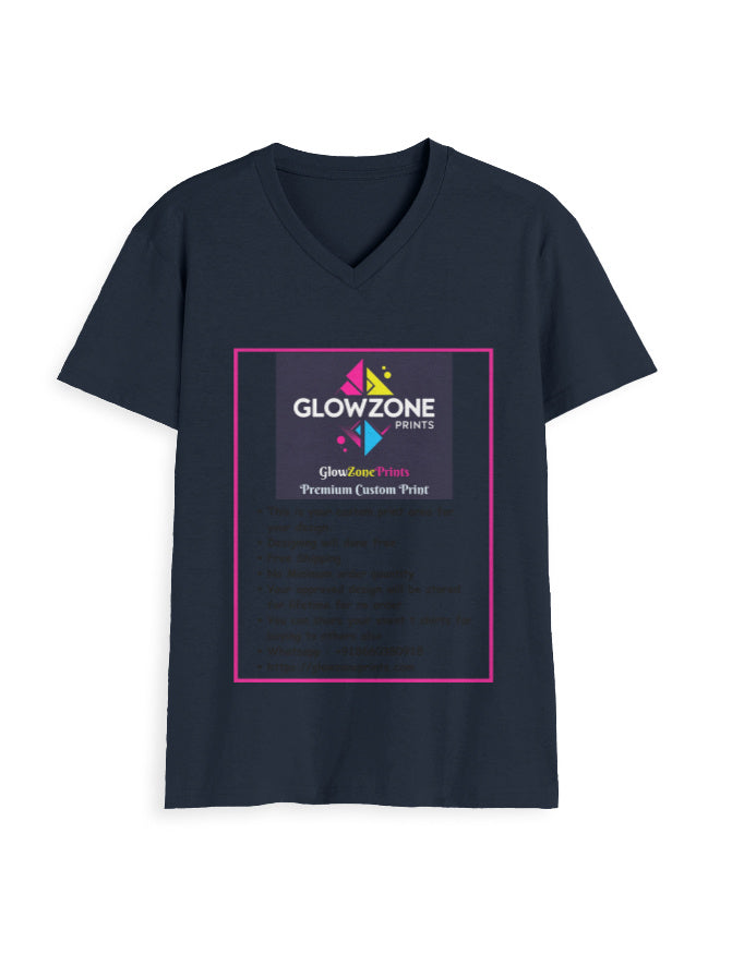 Unisex V Neck T-Shirt | UV34 (Custom Print) Navy Blue GlowZonePrints