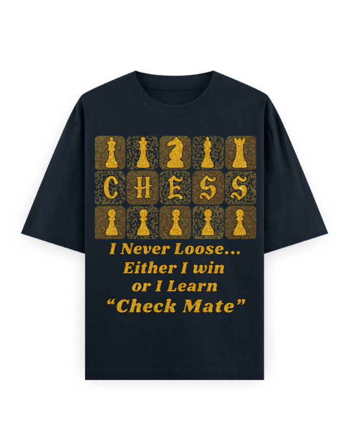 Unisex Oversized Classic T-Shirt -Chess (Gold Edition) Navy Blue GlowZonePrints