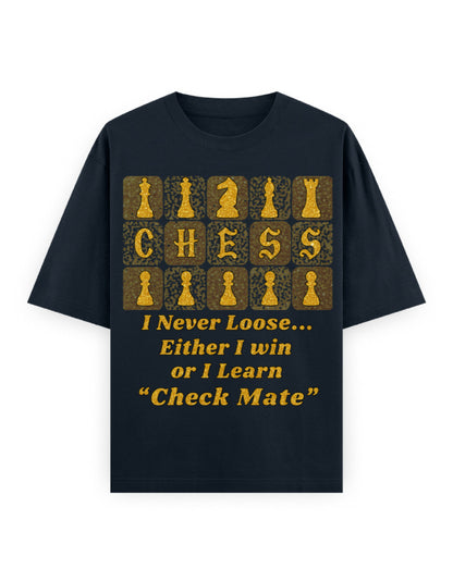 Unisex Oversized Classic T-Shirt -Chess (Gold Edition) Navy Blue GlowZonePrints