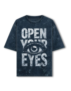 Acid Washed Oversized Tee – Open Your Eye Navy Blue GlowZonePrints
