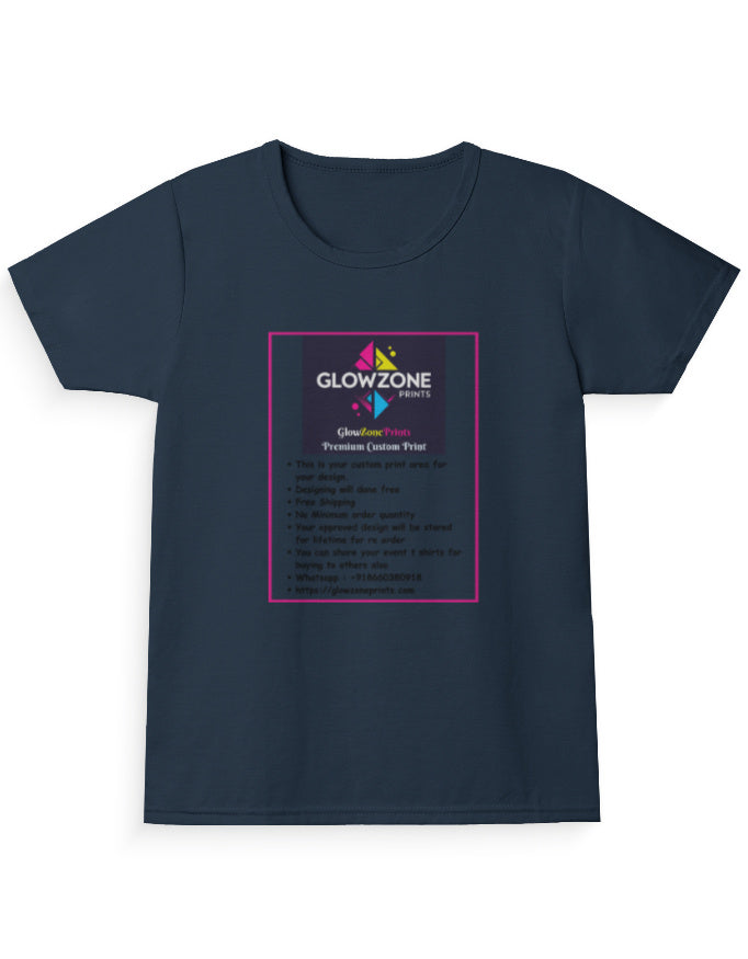 Girl's Crew Neck T-Shirt (Custom Print) Navy Blue GlowZonePrints