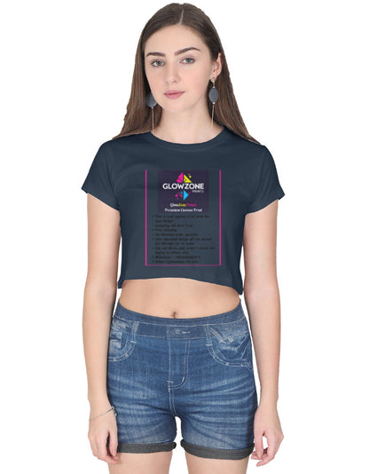 Female Crop Top | FC39 (Custom Print) Navy Blue GlowZonePrints