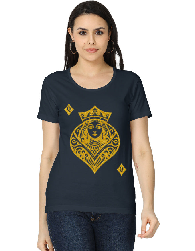 Women's Classic T-Shirt – Card Queen Diamond Navy Blue GlowZonePrints