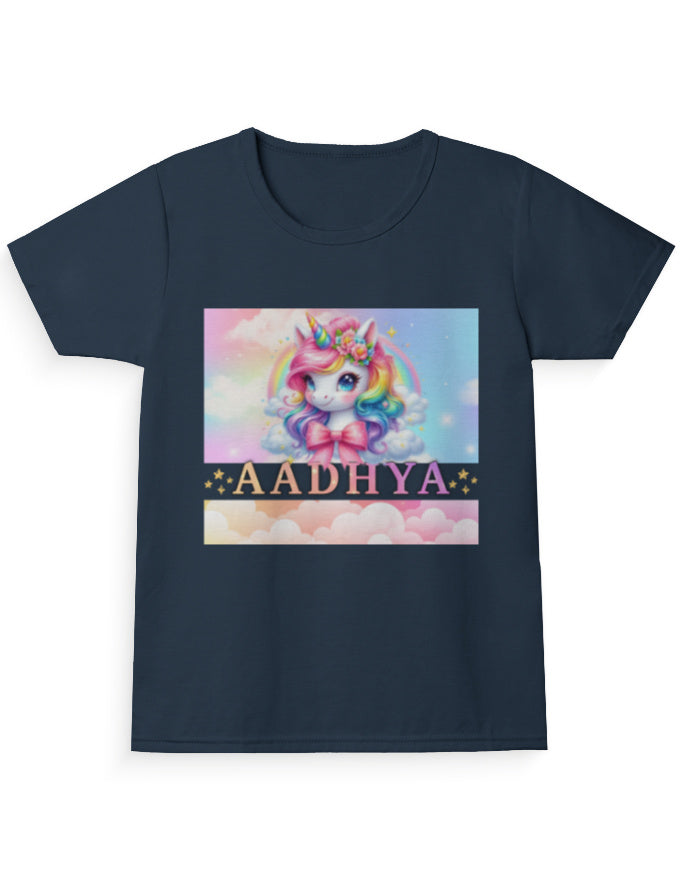 Unicorn Girl’s AADHYA Crew Neck T-Shirt Navy Blue GlowZonePrints