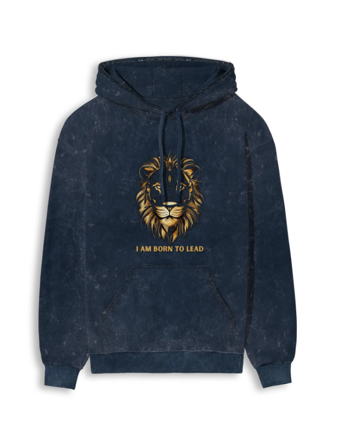 Unisex Acid Washed Hoodie Lion | UH62 Navy Blue GlowZonePrints
