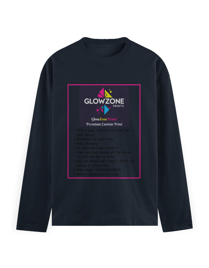 Men's Full Sleeve T-Shirt | MF31 (Custom Print) Navy Blue GlowZonePrints