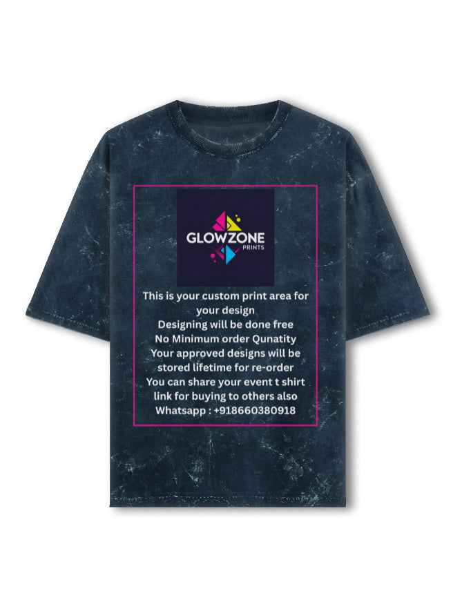 Unisex Acid Washed Oversized Tee (Custom Print) Navy Blue GlowZonePrints
