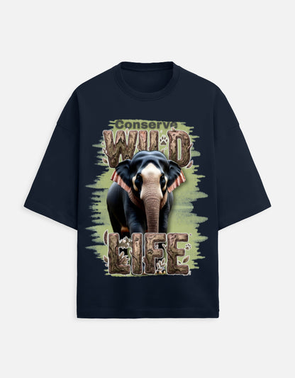 Unisex Terry Oversized Tee – Conserve Wild Life Navy Blue GlowZonePrints