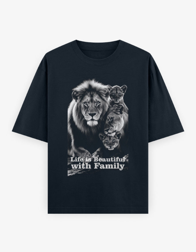 Oversized Classic T-Shirt – Life Is Beautiful with Family Navy Blue GlowZonePrints