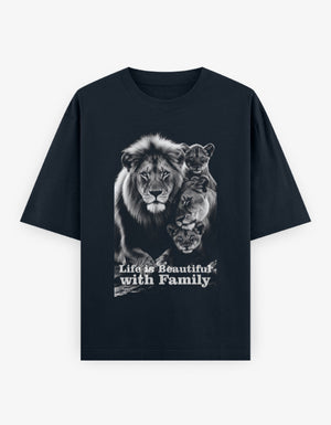 Oversized Classic T-Shirt – Life Is Beautiful with Family Navy Blue GlowZonePrints