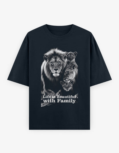 Oversized Classic T-Shirt – Life Is Beautiful with Family Navy Blue GlowZonePrints