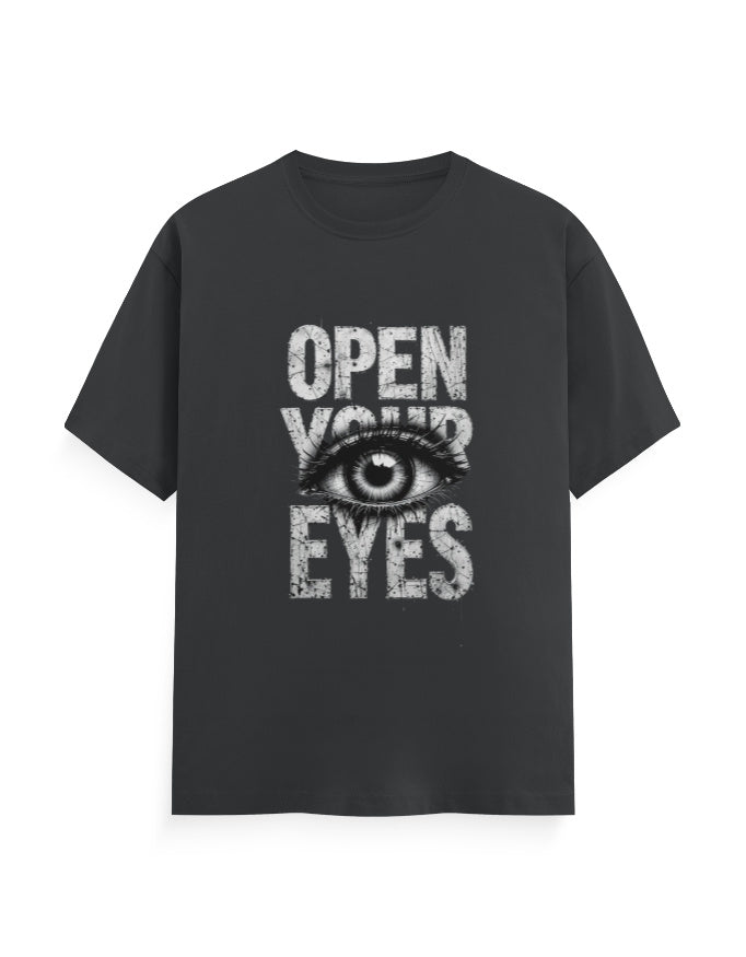 Open Your Eyes T Shirt Steel Grey GlowZonePrints