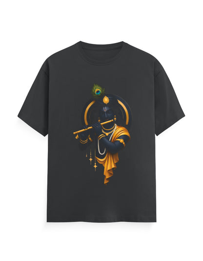 Unisex Classic Crew T-Shirt – Krishna Playing Flute Steel Grey GlowZonePrints