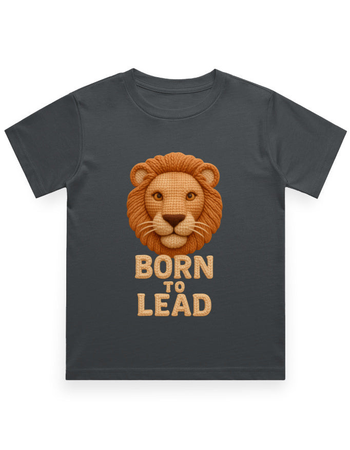 Kids Crew Neck T-Shirt – Born to Lead Lion Edition Steel Grey GlowZonePrints