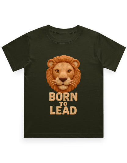 Kids Crew Neck T-Shirt – Born to Lead Lion Edition Olive Green GlowZonePrints