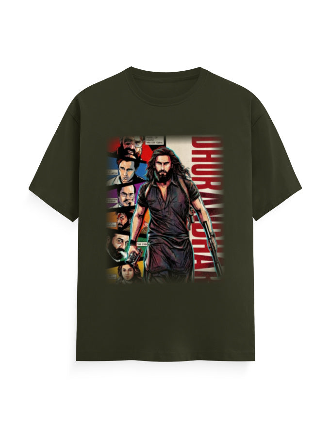 Unisex Crew T-Shirt - Dhurandhar(B) Olive Green GlowZonePrints