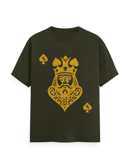 Unisex Classic Crew T-Shirt – Card King heart Olive Green GlowZonePrints