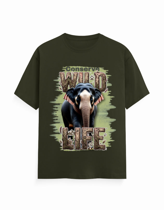 Unisex Classic Crew T-Shirt – Conserve Wild Life Olive Green GlowZonePrints