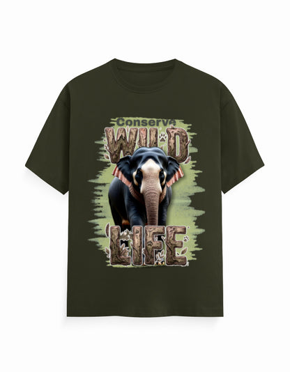 Unisex Classic Crew T-Shirt – Conserve Wild Life Olive Green GlowZonePrints
