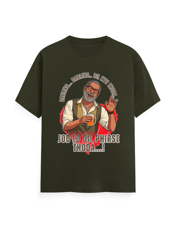 Unisex Classic Crew T-Shirt – Darling Darling Dil Kyu Thoda.? Olive Green GlowZonePrints