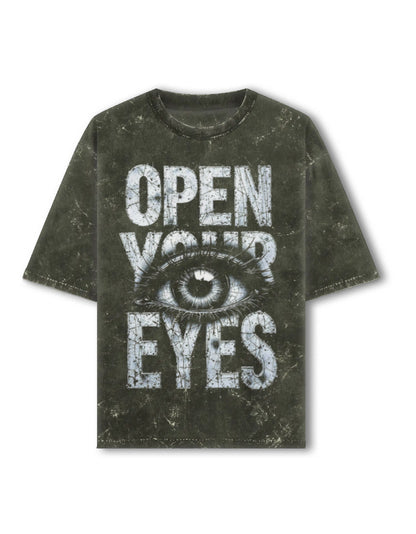 Acid Washed Oversized Tee – Open Your Eye Olive Green GlowZonePrints