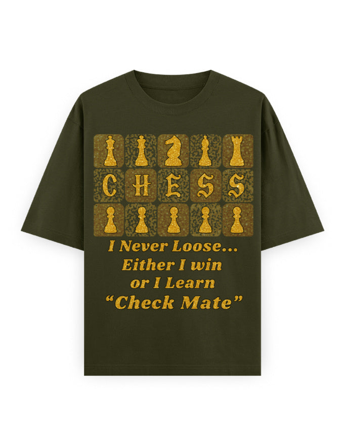 Unisex Oversized Classic T-Shirt -Chess (Gold Edition) Olive Green GlowZonePrints
