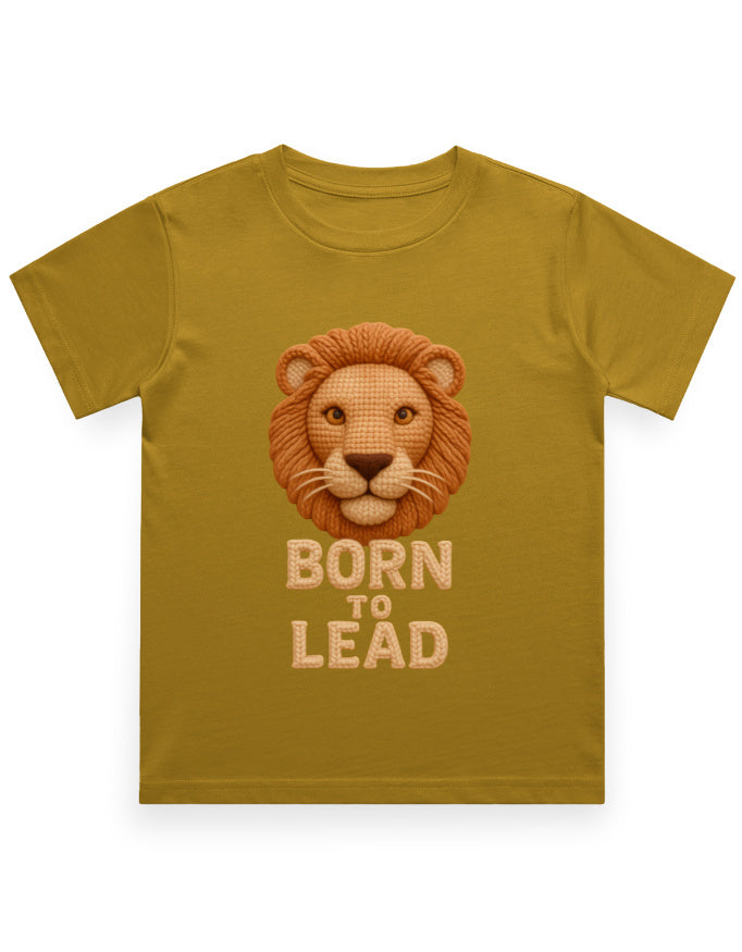 Kids Crew Neck T-Shirt – Born to Lead Lion Edition Mustard Yellow GlowZonePrints