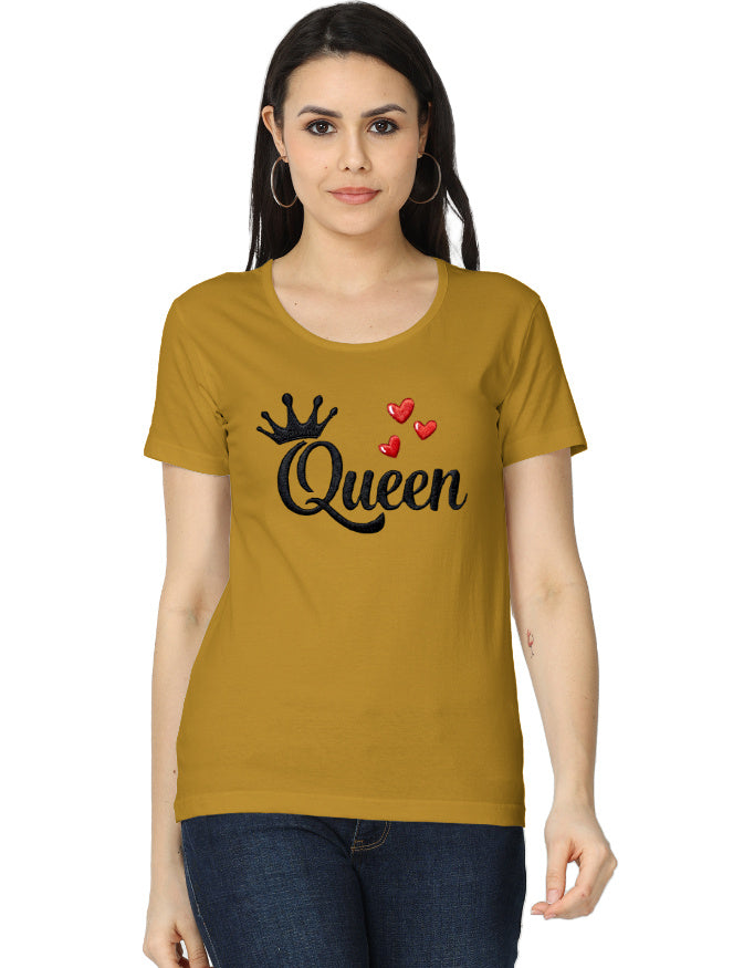 Women's Classic T-Shirt - Queen - Embroidery Edition Mustard Yellow GlowZonePrints