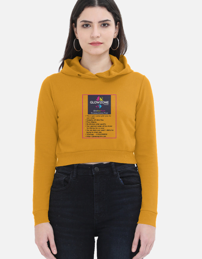 Female Cropped Hoodie | FC32 (Custom Print) Mustard Yellow GlowZonePrints