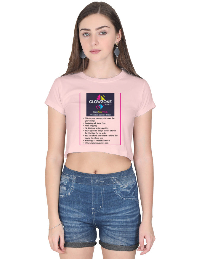 Female Crop Top | FC39 (Custom Print) Light Baby Pink GlowZonePrints