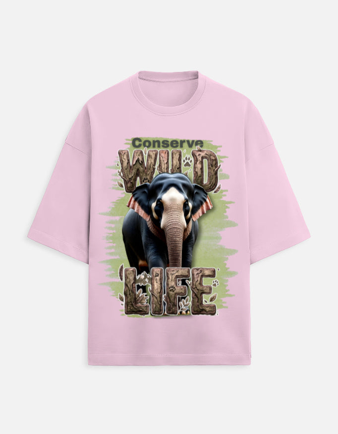 Unisex Terry Oversized Tee – Conserve Wild Life Light Baby Pink GlowZonePrints