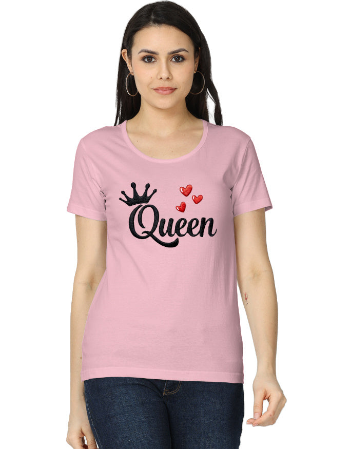 Women's Classic T-Shirt - Queen - Embroidery Edition Light Baby Pink GlowZonePrints