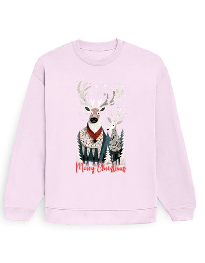Unisex Oversized Sweatshirt Reindeer –Merry Christmas Edition | UH35 Light Baby Pink GlowZonePrints