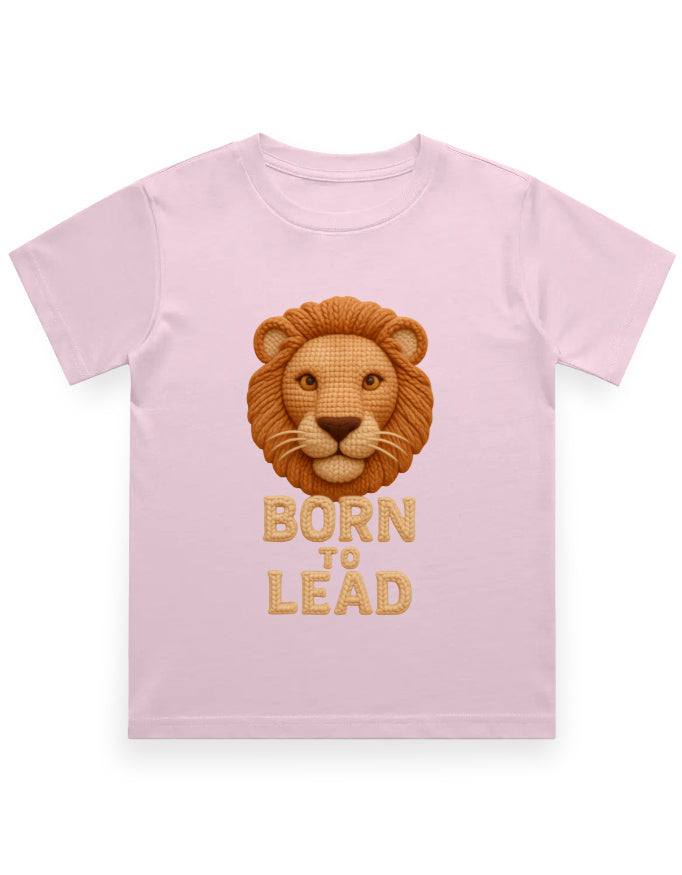 Kids Crew Neck T-Shirt – Born to Lead Lion Edition Light Baby Pink GlowZonePrints