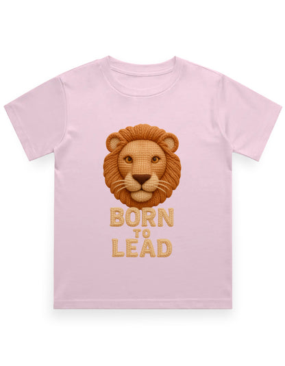 Kids Crew Neck T-Shirt – Born to Lead Lion Edition Light Baby Pink GlowZonePrints