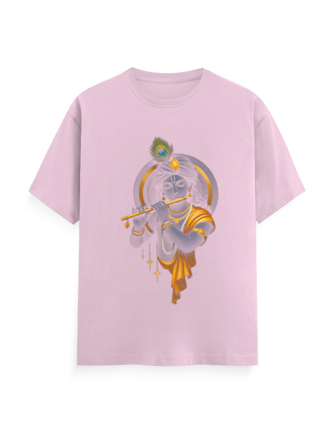 Unisex Classic Crew T-Shirt – Krishna Playing Flute Light Baby Pink GlowZonePrints