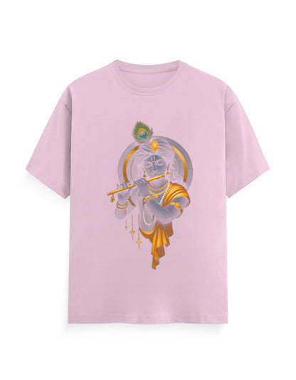 Unisex Classic Crew T-Shirt – Krishna Playing Flute Light Baby Pink GlowZonePrints