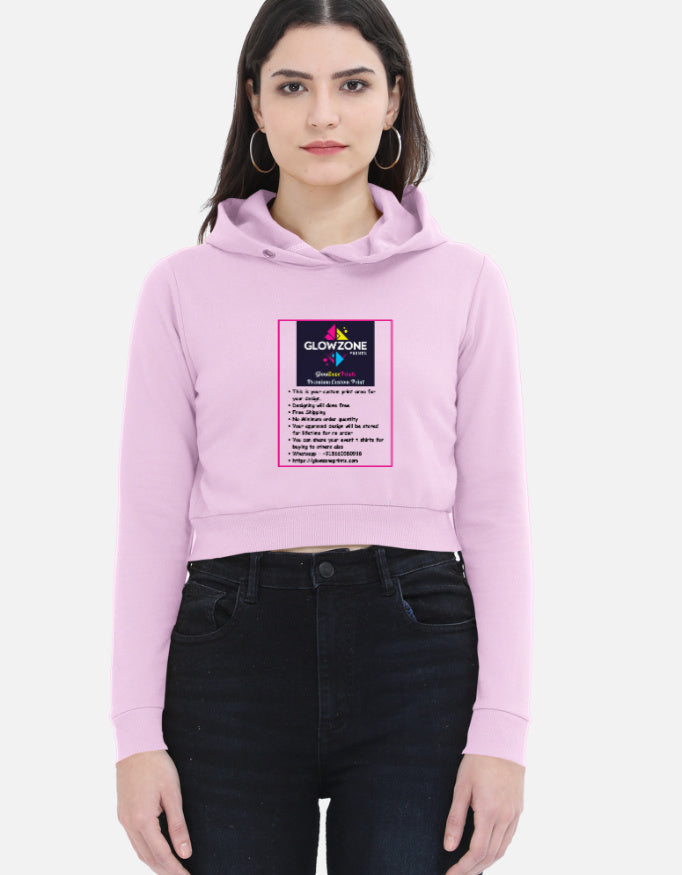 Female Cropped Hoodie | FC32 (Custom Print) Light Baby Pink GlowZonePrints