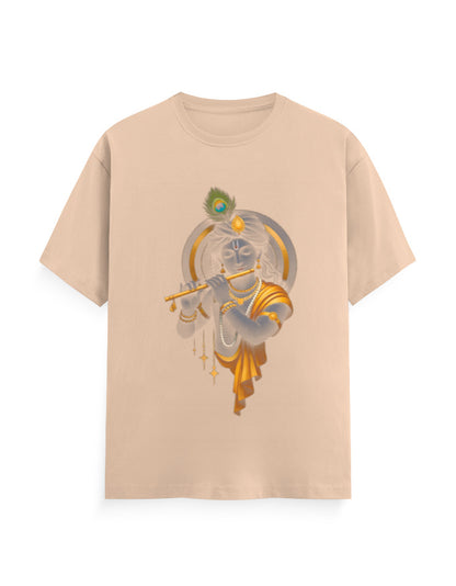 Unisex Classic Crew T-Shirt – Krishna Playing Flute Peach GlowZonePrints