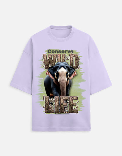 Unisex Terry Oversized Tee – Conserve Wild Life Lavender GlowZonePrints