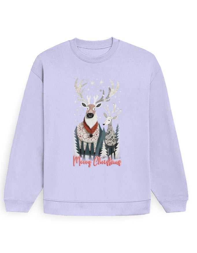 Unisex Oversized Sweatshirt Reindeer –Merry Christmas Edition | UH35 Lavender GlowZonePrints