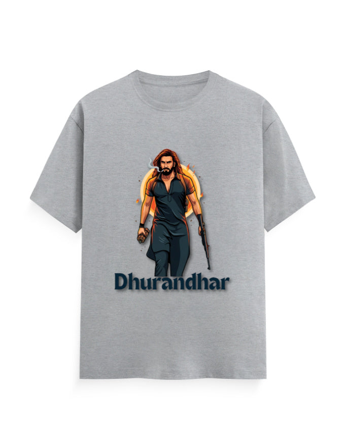 Unisex Crew T-Shirt – Dhurandhar(D) Grey Melange GlowZonePrints