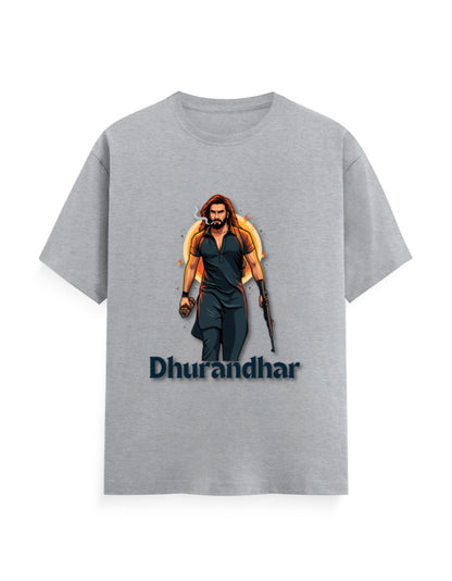 Unisex Crew T-Shirt – Dhurandhar(D) Grey Melange GlowZonePrints