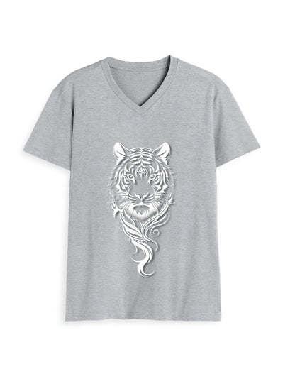 Unisex V-Neck T-Shirt – Tiger Halftone Design Grey Melange GlowZonePrints