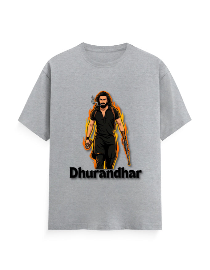 Unisex Crew T-Shirt - Dhurandhar(A) Grey Melange GlowZonePrints