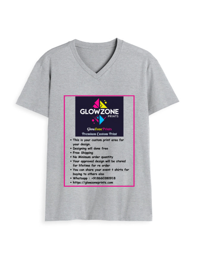 Unisex V Neck T-Shirt | UV34 (Custom Print) Grey Melange GlowZonePrints