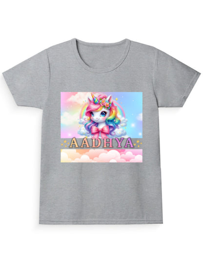 Unicorn Girl’s AADHYA Crew Neck T-Shirt Grey Melange GlowZonePrints