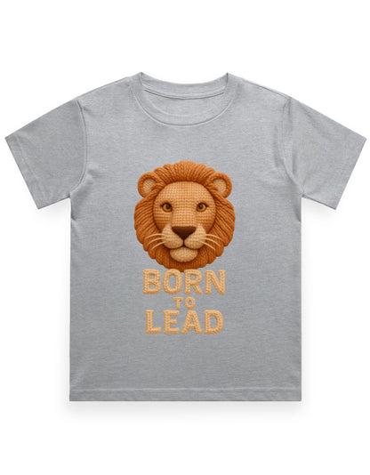 Kids Crew Neck T-Shirt – Born to Lead Lion Edition Grey Melange GlowZonePrints