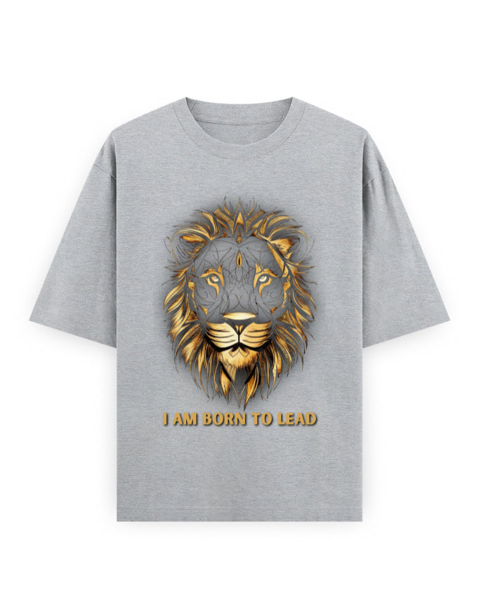 Unisex Oversized Classic T-Shirt Lion | UC22 Grey Melange GlowZonePrints